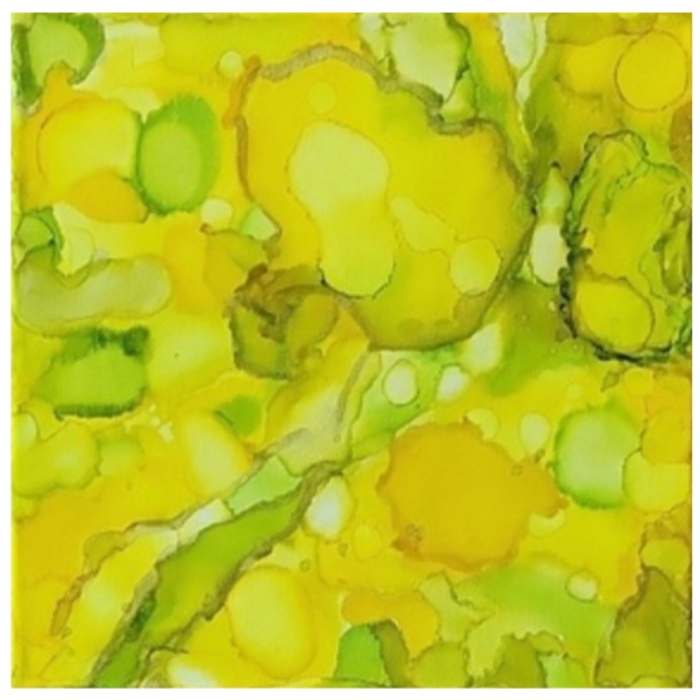 Hand Crafted Green and Yellow Abstract Design 12 x 12 Inches Canvas Painting